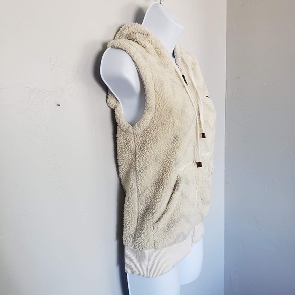 Billabong Small Furry Vest Full Zip Hooded Ivory Cream Grey Chevron Jacket Top - Picture 4 of 7